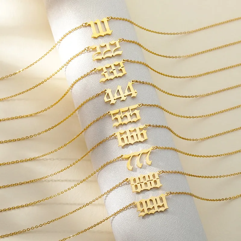 Stainless Steel Angel Number Necklaces in Silver and Gold