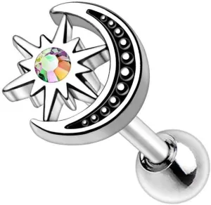 Stainless Steel Aurora Star and Moon Cartilage Earring