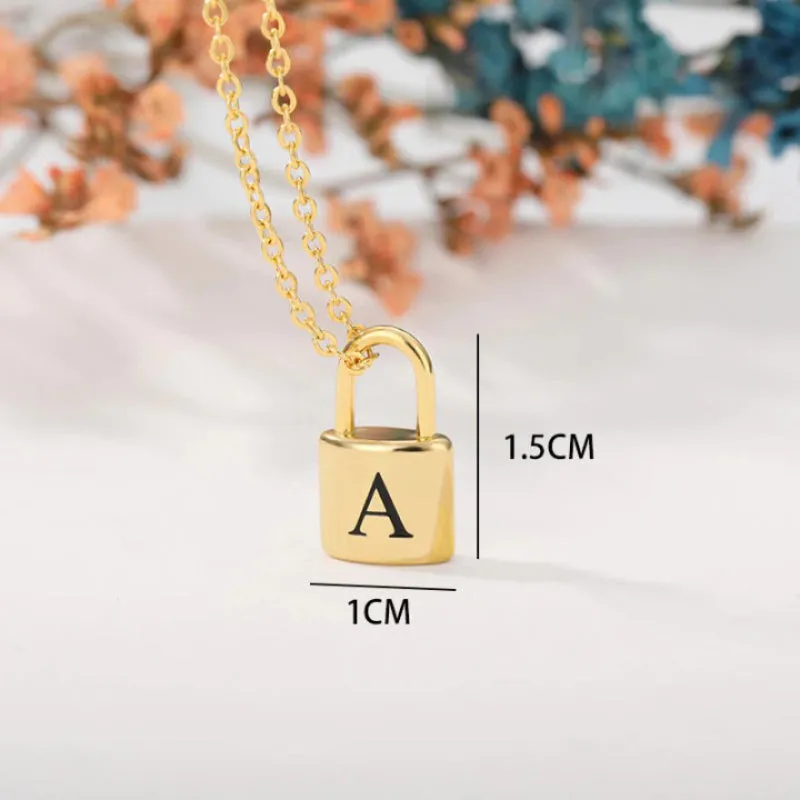 Stainless Steel Personalized A-Z Initial Letter with Padlock Pendant Necklaces