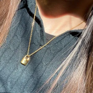 Stainless Steel Personalized A-Z Initial Letter with Padlock Pendant Necklaces