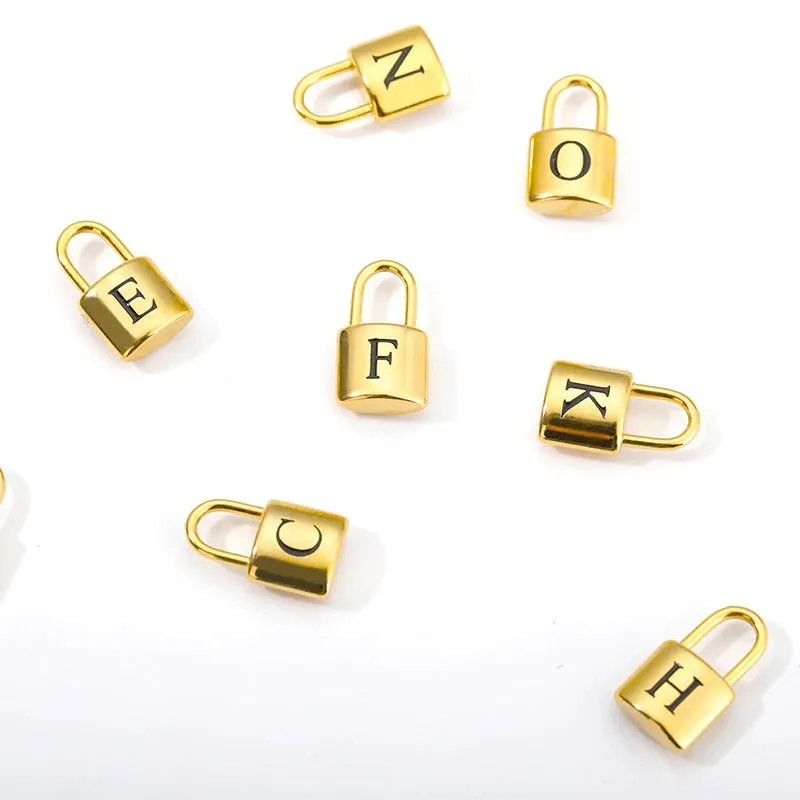 Stainless Steel Personalized A-Z Initial Letter with Padlock Pendant Necklaces