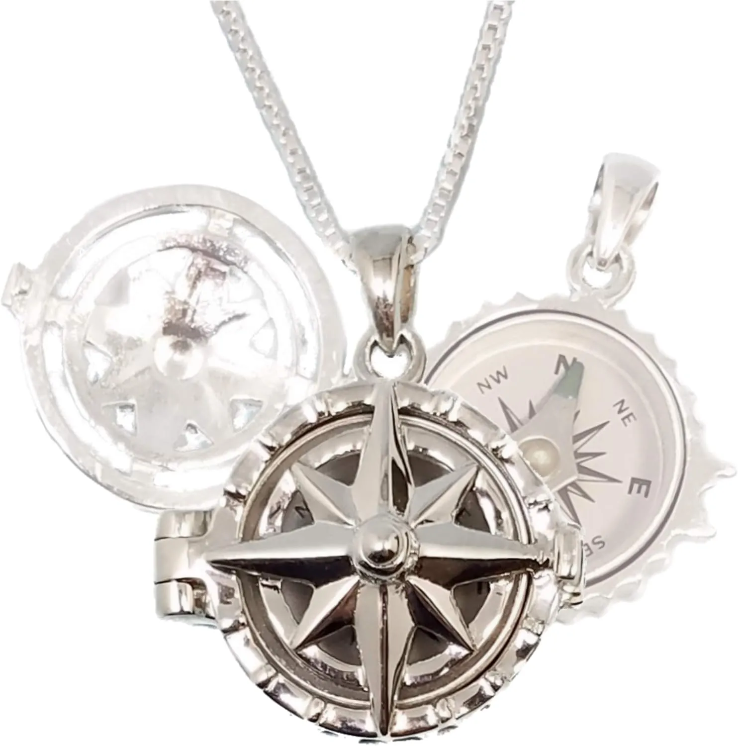 Stanley London Sterling Silver Compass Rose Locket with Working Compass