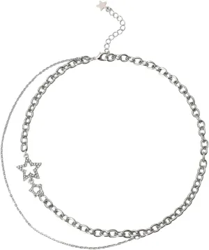 Star Double Layered Chunky Chain Necklace Silver Punk Irregular Rhinestones necklace Dainty Paperclip Link Chain Necklace Gothic Star Pendant Necklace for GF Fashion Statement Accessories for Women