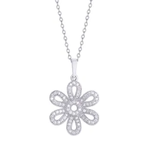 Sterling Silver .38 Ct Diamond Flower Pendant
