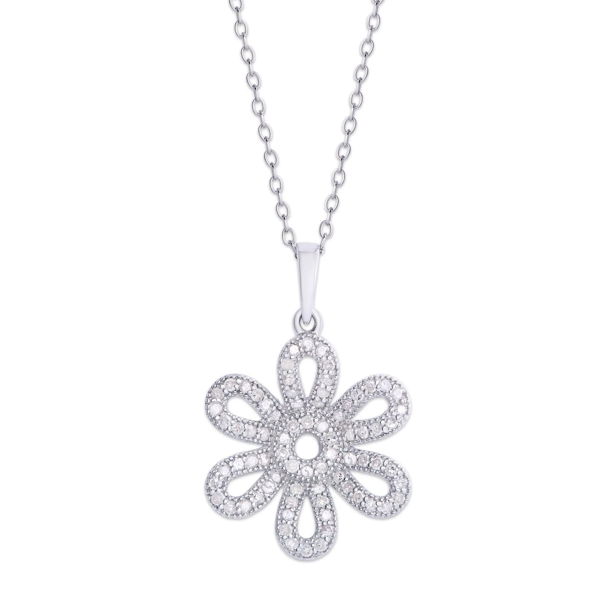 Sterling Silver .38 Ct Diamond Flower Pendant