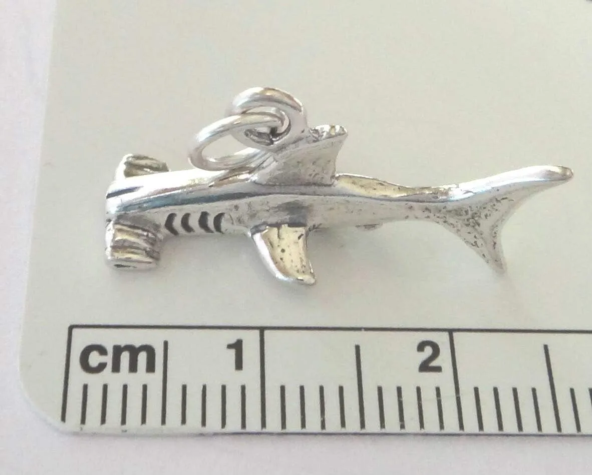 Sterling Silver 3D Hammerhead Shark Charm Pendant Bracelet Jewelry - Charm Crazy