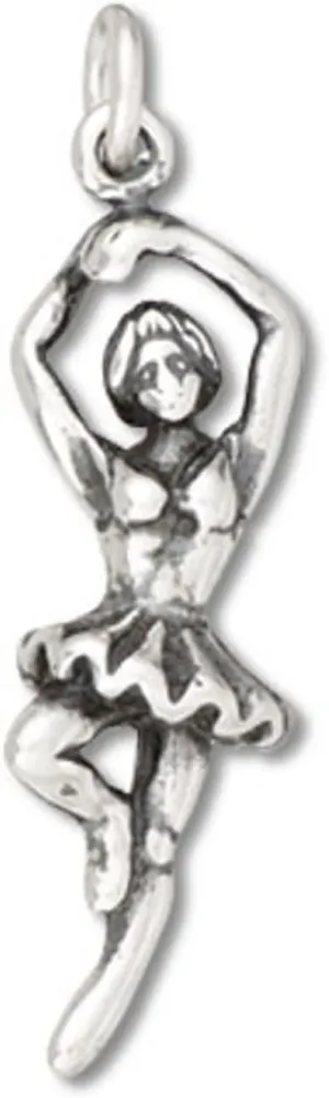 Sterling Silver 7" 4.5mm Charm Bracelet With Attached 3D Ballerina Sports Dance Charm