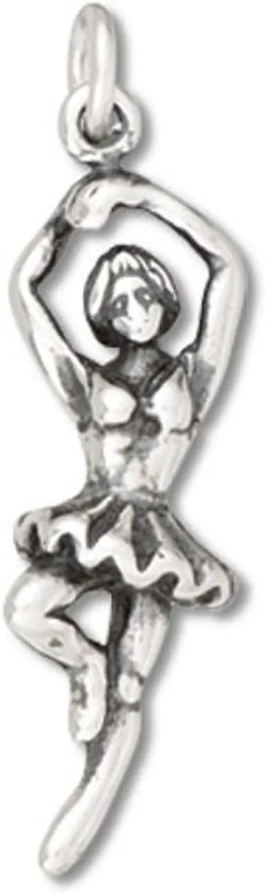 Sterling Silver 7" 4.5mm Charm Bracelet With Attached 3D Ballerina Sports Dance Charm