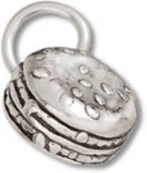 Sterling Silver 7" 4.5mm Charm Bracelet With Attached 3D Cheeseburger Hamburger Charm