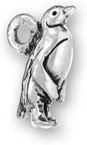 Sterling Silver 7" 4.5mm Charm Bracelet With Attached 3D Penguin Bird Charm