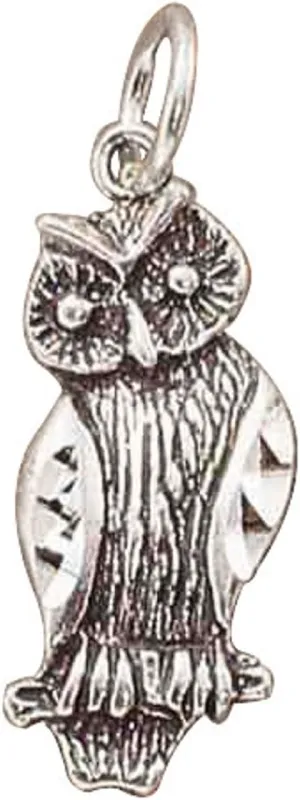 Sterling Silver 7" 4.5mm Charm Bracelet With Attached Hoot Owl Bird Charm