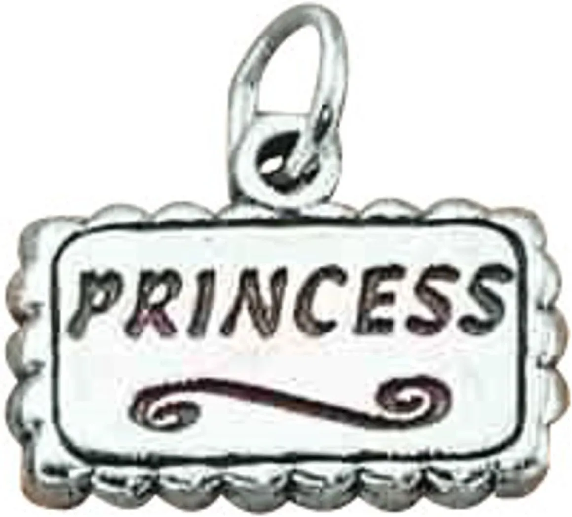 Sterling Silver 7" 4.5mm Charm Bracelet With Attached Rectangular PRINCESS Word Charm