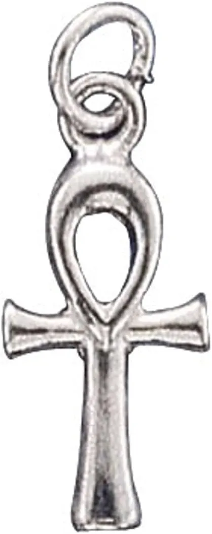 Sterling Silver 7" 4.5mm Charm Bracelet With Attached Small Ankh Charm