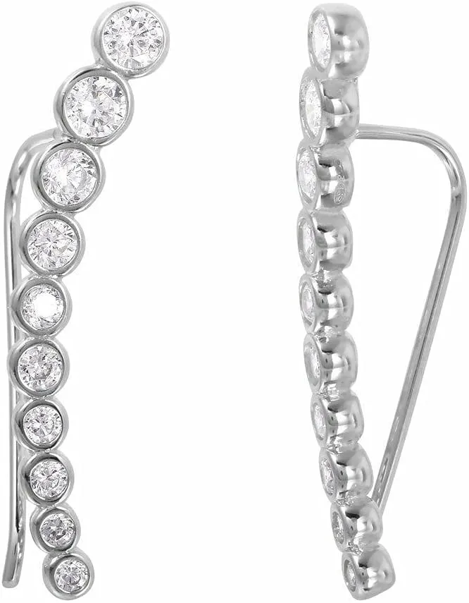 Sterling Silver 925 CZ Bar Earrings Curved Bar CZ Climber Women Elegant Jewelry