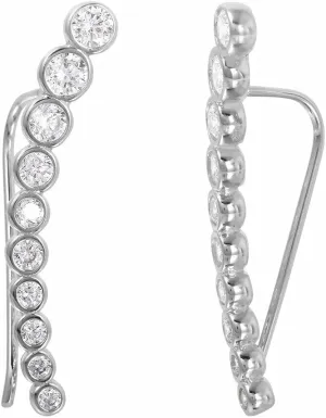 Sterling Silver 925 CZ Bar Earrings Curved Bar CZ Climber Women Elegant Jewelry