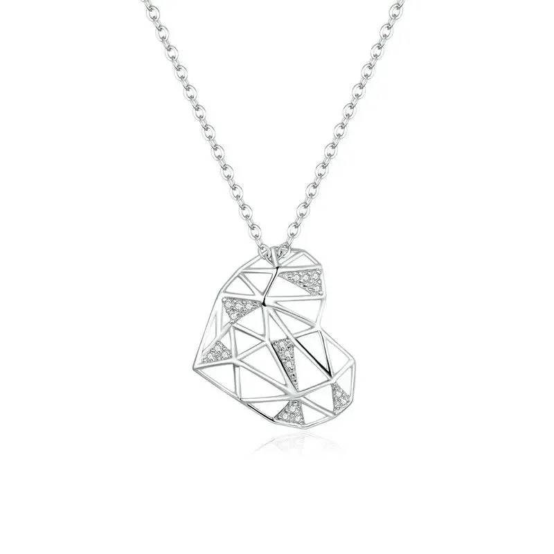 Sterling Silver 925 Heart Pendant Necklace for Women Fashion Design Deconstruction Party Jewelry Accessories