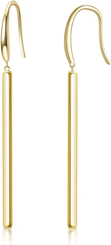 Sterling Silver Bar Dangle Drop Earrings for Women Lightweight Long Dangle Earrings Minimalist Silver Gold Bar Dangling Earrings