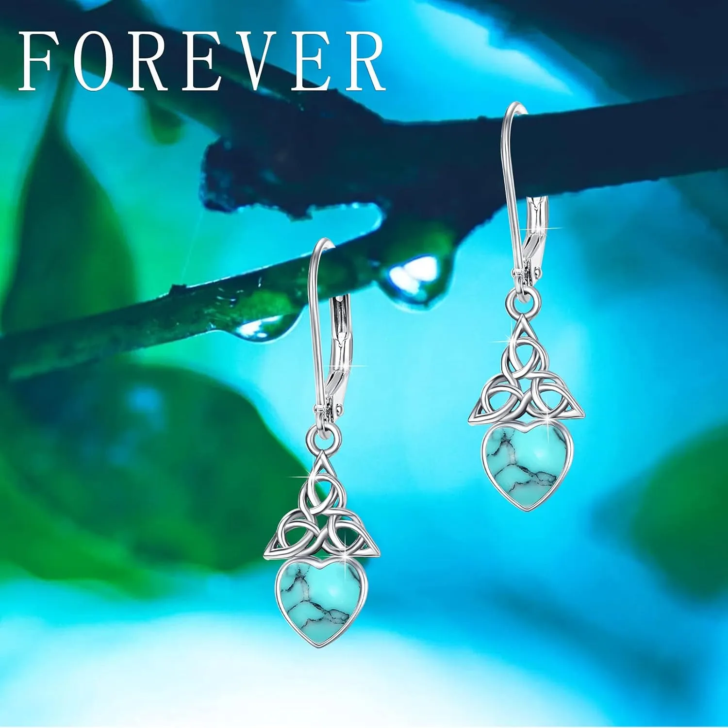 Sterling Silver Birthstone Dangle Earrings - Celtic Leverback Design for Women & Girls - Valentine's Day Gift