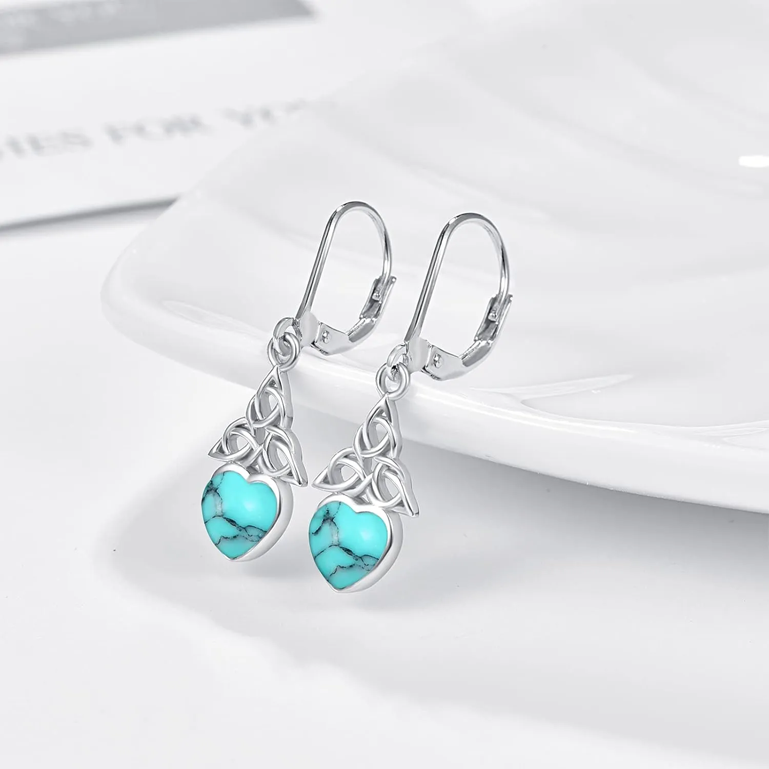Sterling Silver Birthstone Dangle Earrings - Celtic Leverback Design for Women & Girls - Valentine's Day Gift