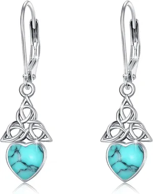 Sterling Silver Birthstone Dangle Earrings - Celtic Leverback Design for Women & Girls - Valentine's Day Gift