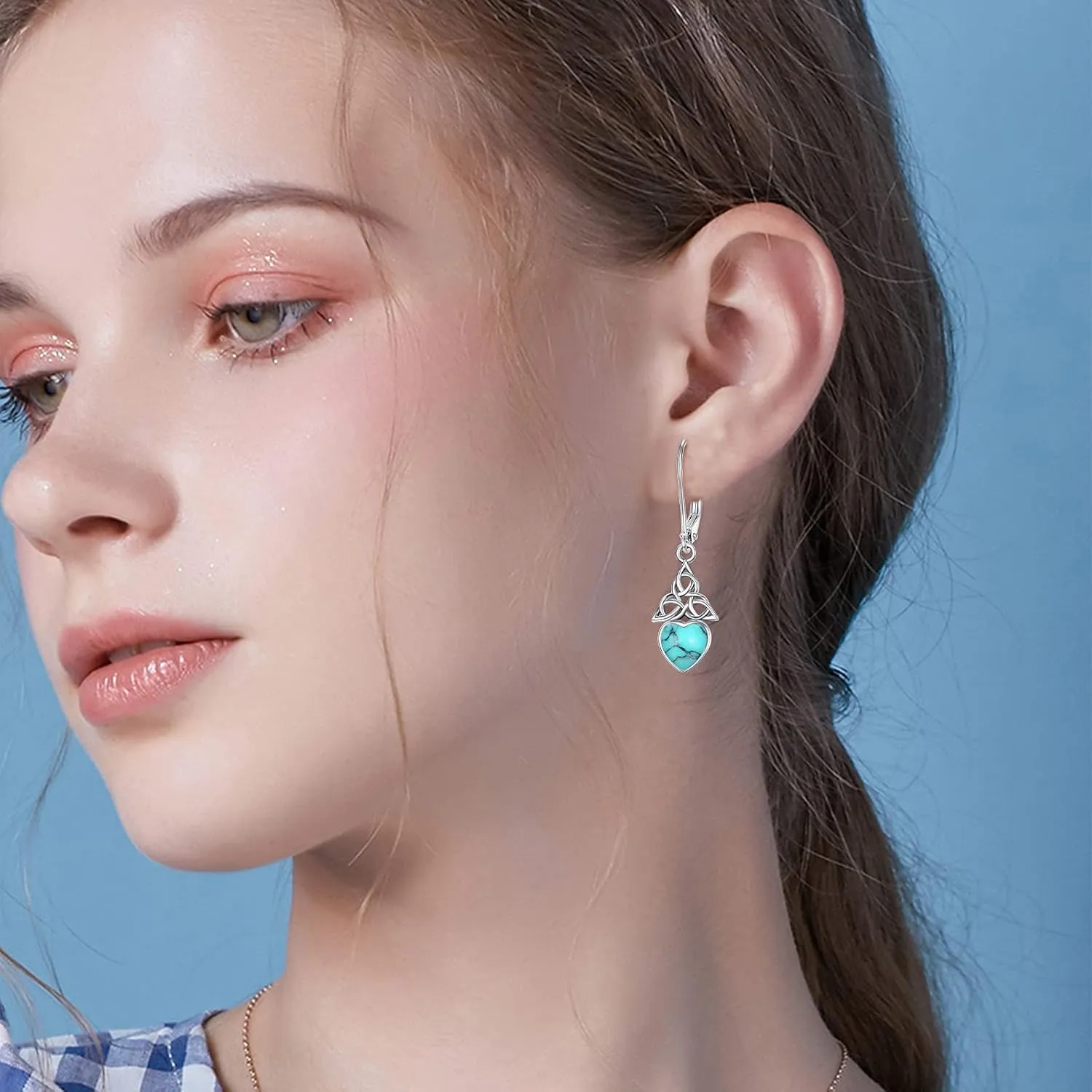 Sterling Silver Birthstone Dangle Earrings - Celtic Leverback Design for Women & Girls - Valentine's Day Gift