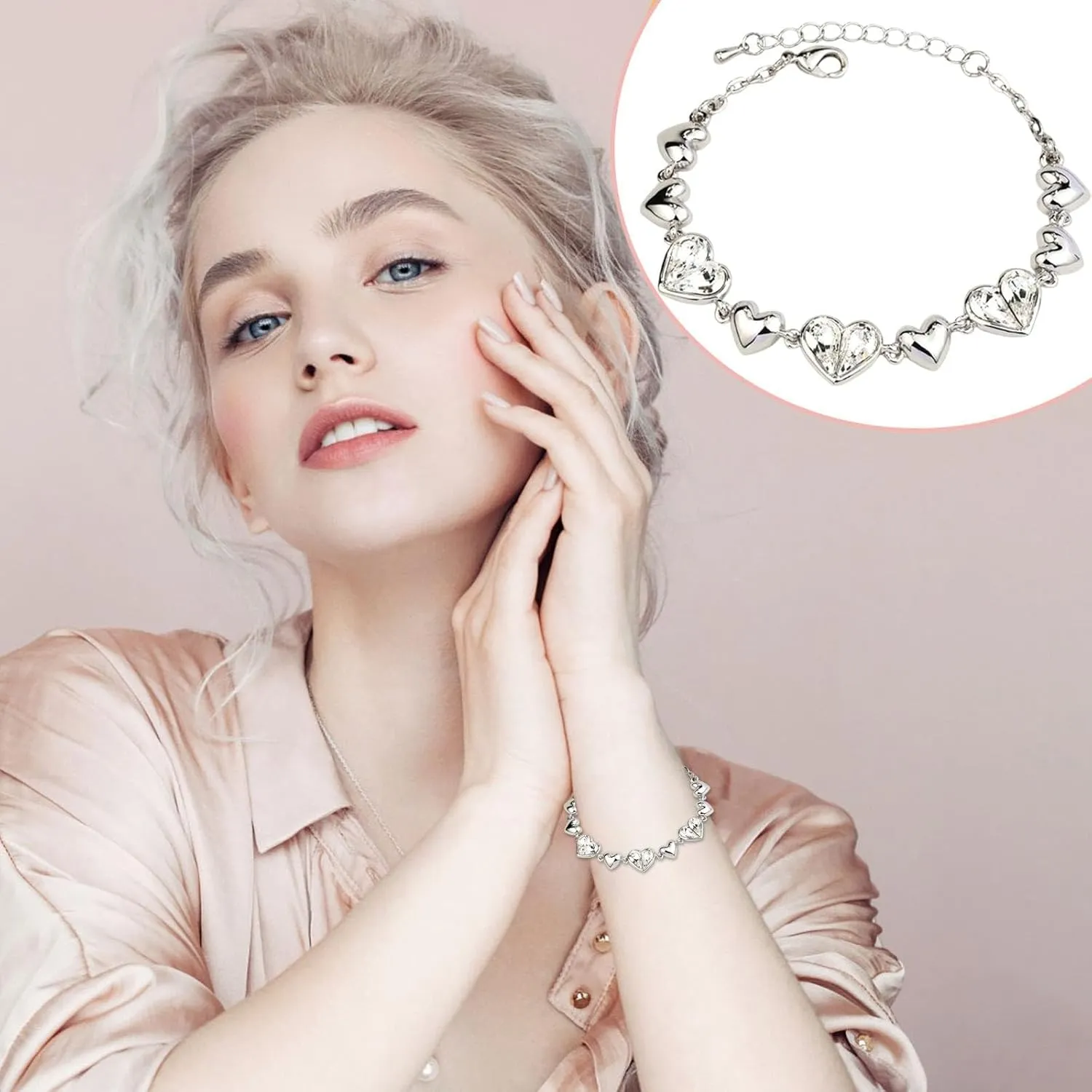 Sterling Silver Bracelets for Women, Trendy Heart Bracelets for Women, Gold Bracelets for Men Birthday Gifts for Her Women