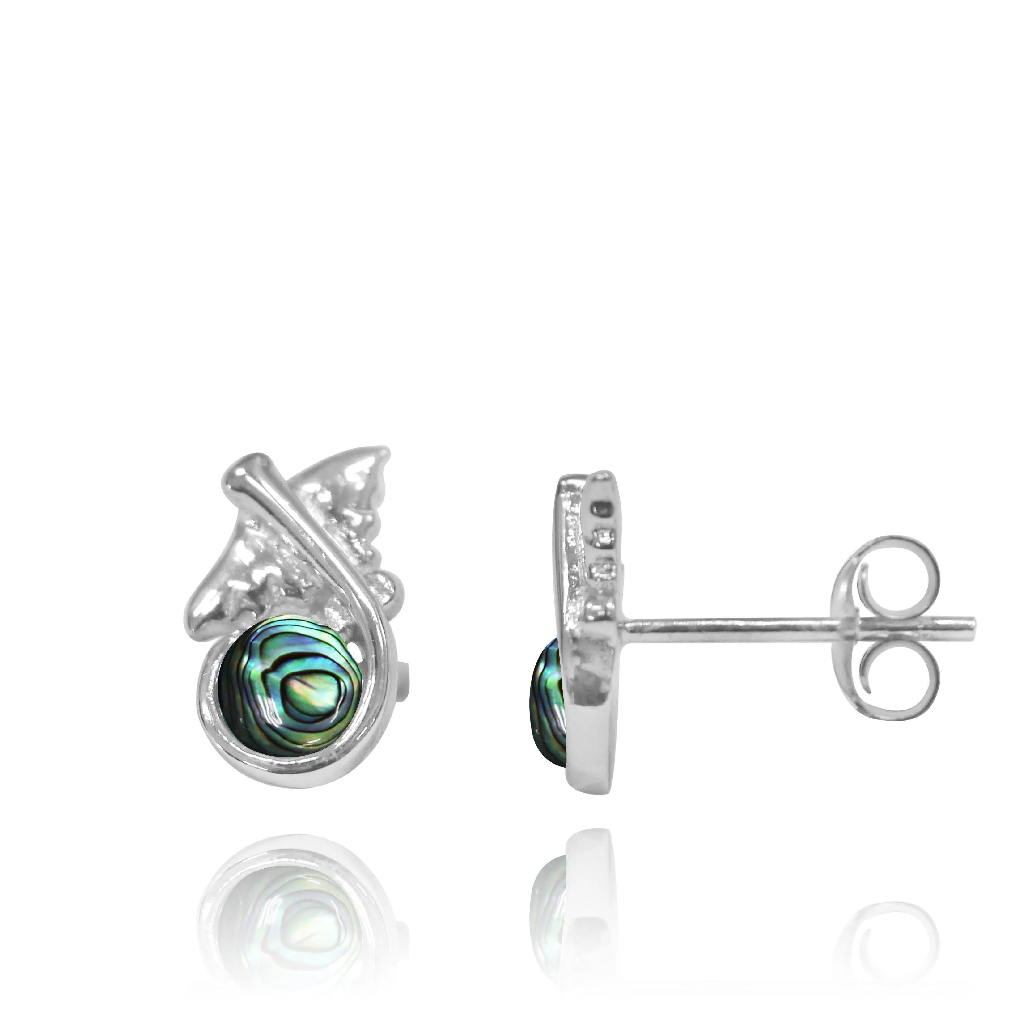 Sterling Silver Manta Ray Stud Earrings with Round Abalone Shell