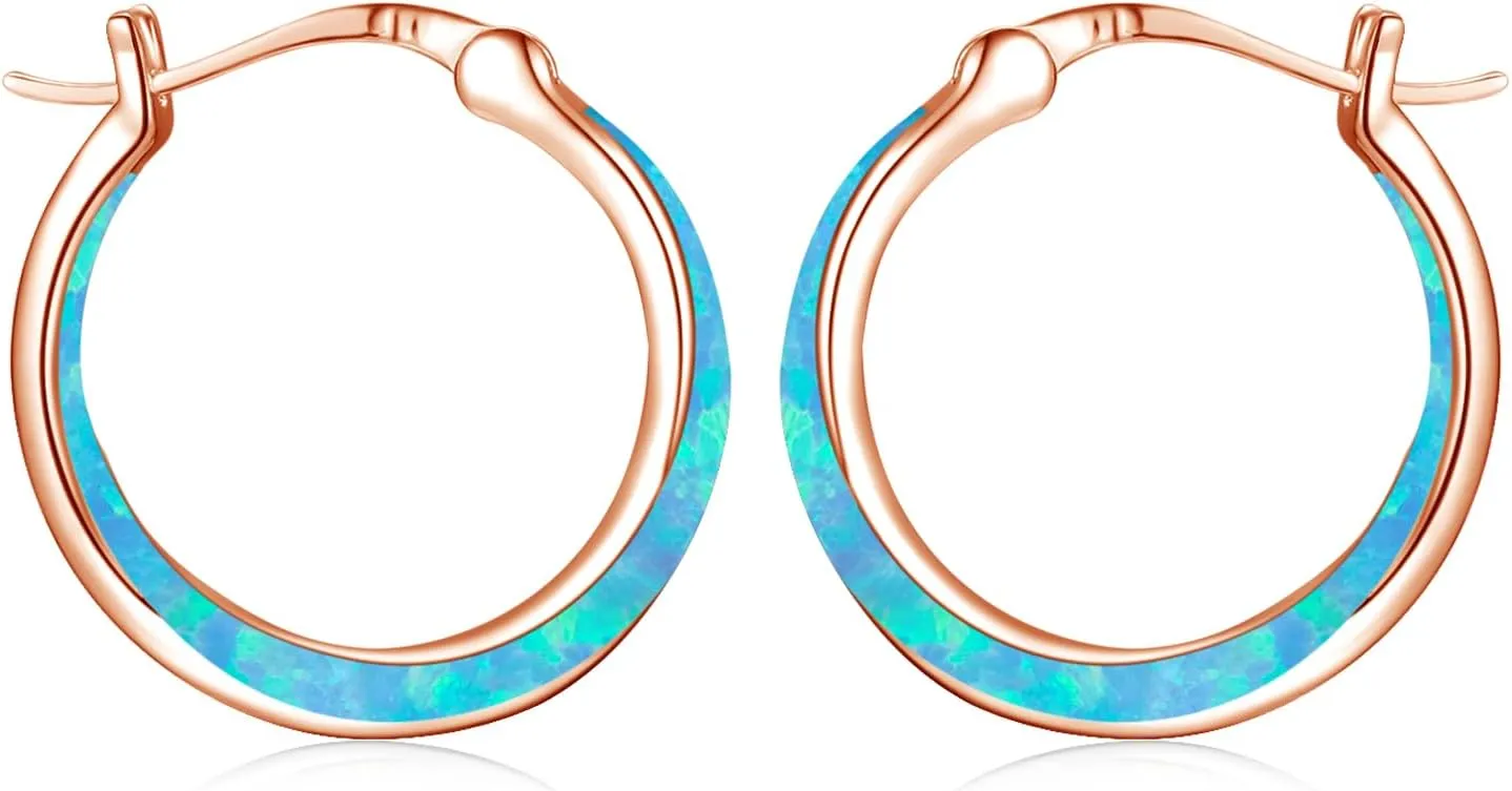 Sterling Silver Opal Huggie Hoop Earrings with Cubic Zirconia - Women's Jewelry Gifts