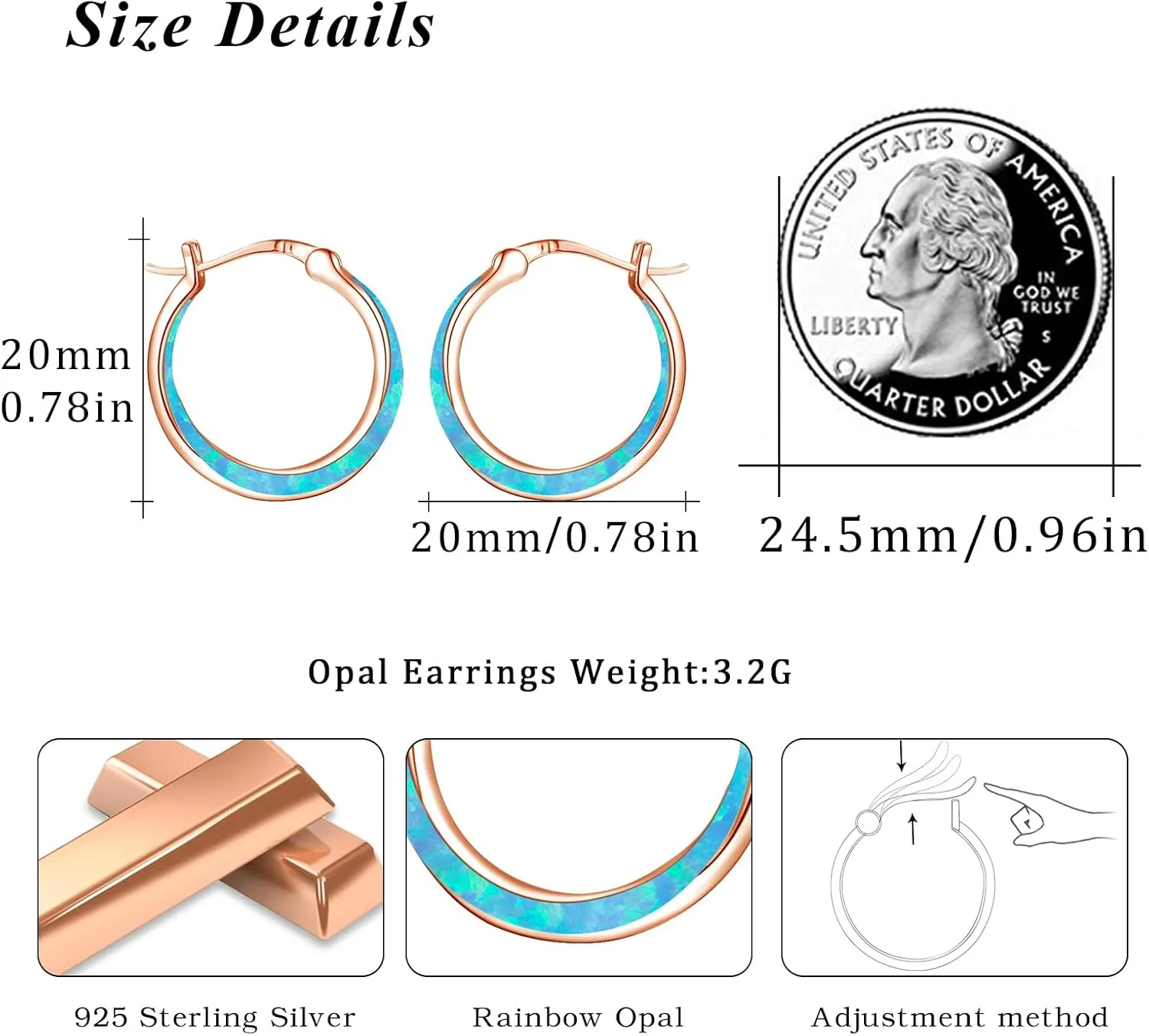 Sterling Silver Opal Huggie Hoop Earrings with Cubic Zirconia - Women's Jewelry Gifts