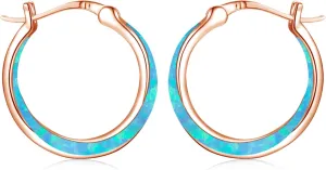 Sterling Silver Opal Huggie Hoop Earrings with Cubic Zirconia - Women's Jewelry Gifts