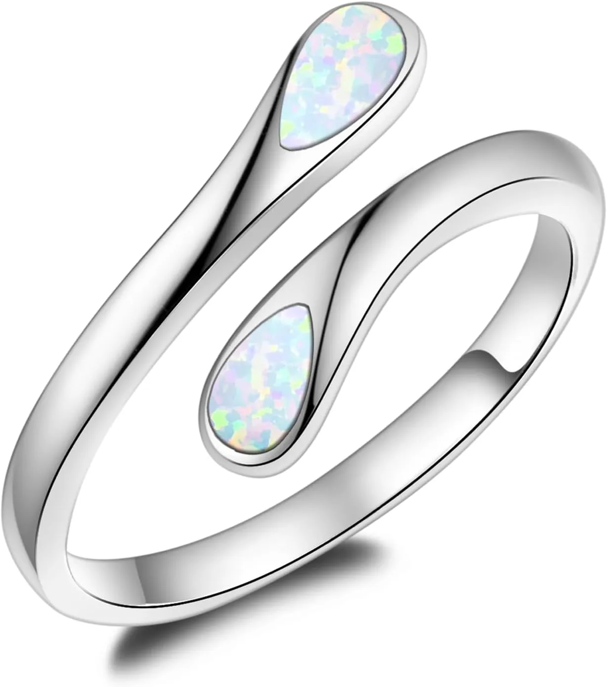 Sterling Silver Opal Ring for Women Adjustable Thumb White Fire Opal Birthstone Jewelry Gift Dainty Band Minimalist Promise Rings for Her