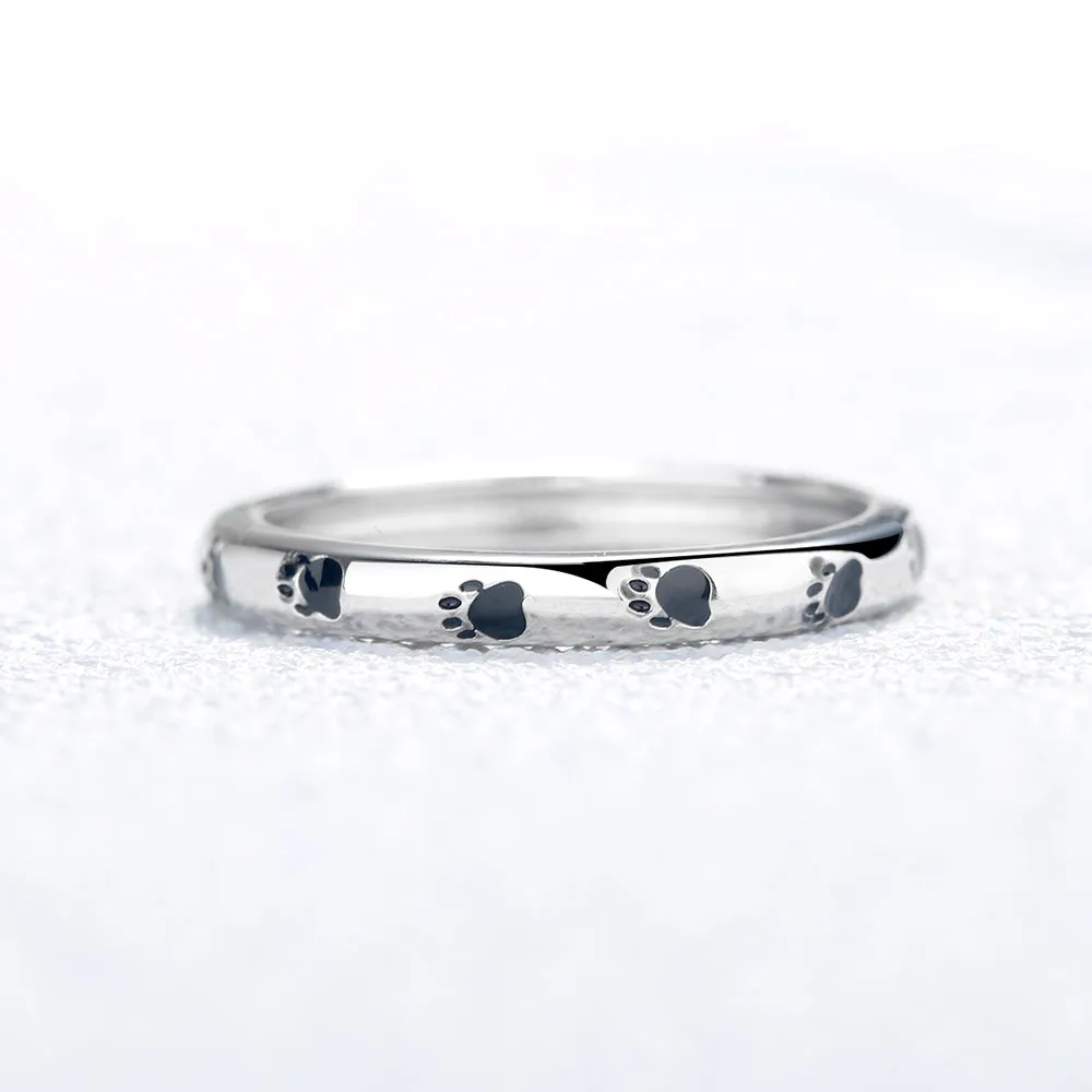 Sterling Silver Paw Print Band