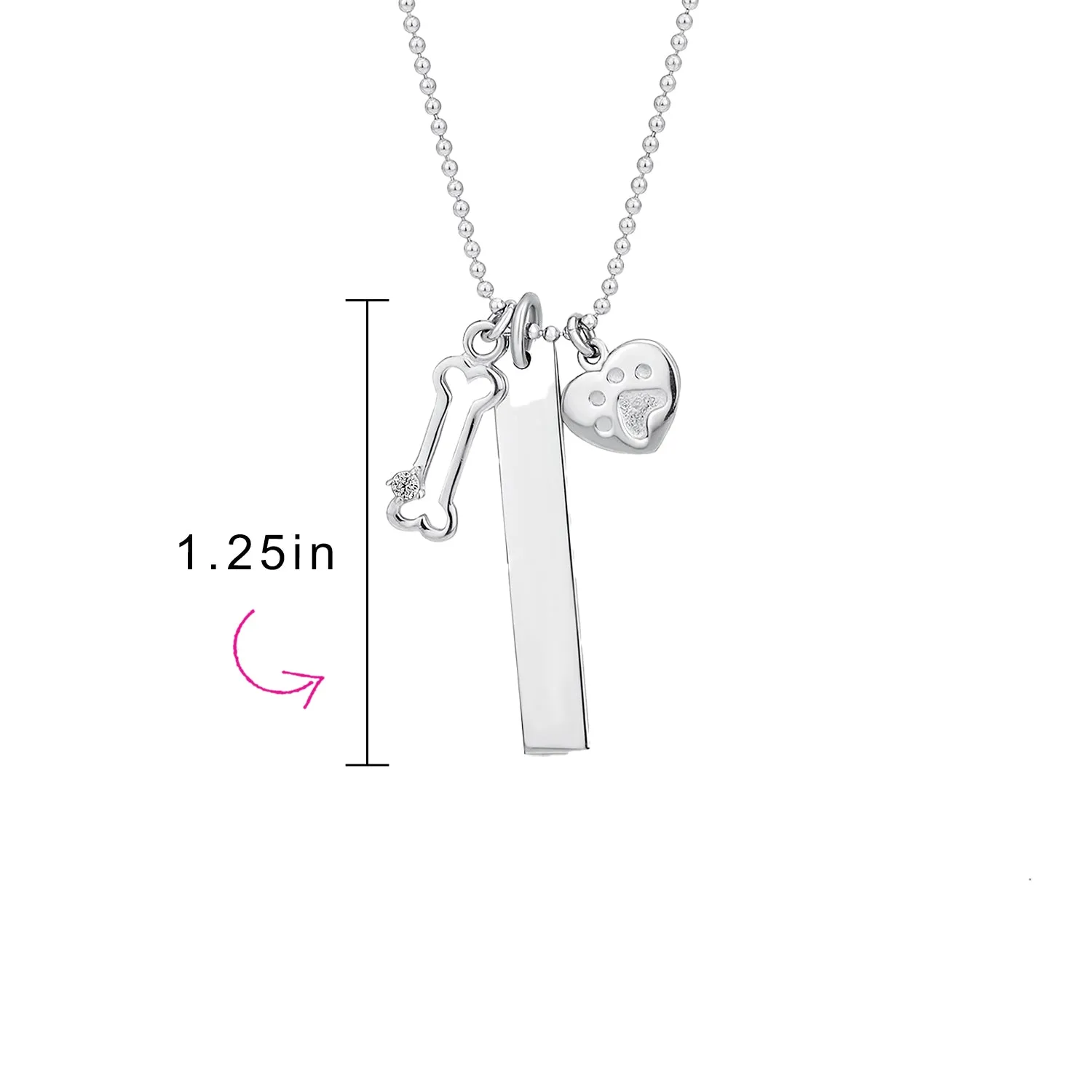 Sterling Silver Paw Prints Heart Dog Bone Charm Pendant Necklace for Pet Lovers