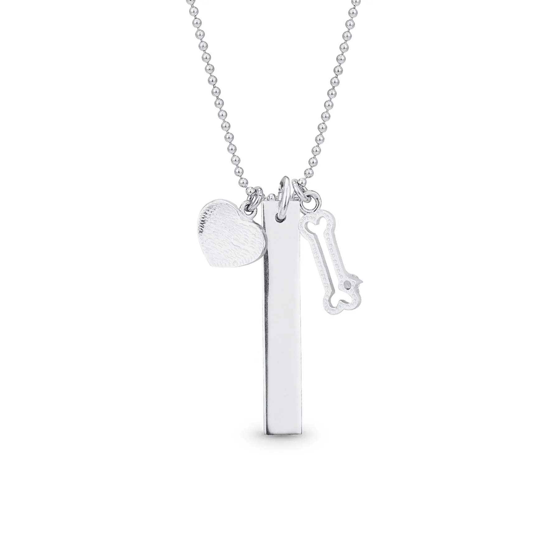 Sterling Silver Paw Prints Heart Dog Bone Charm Pendant Necklace for Pet Lovers