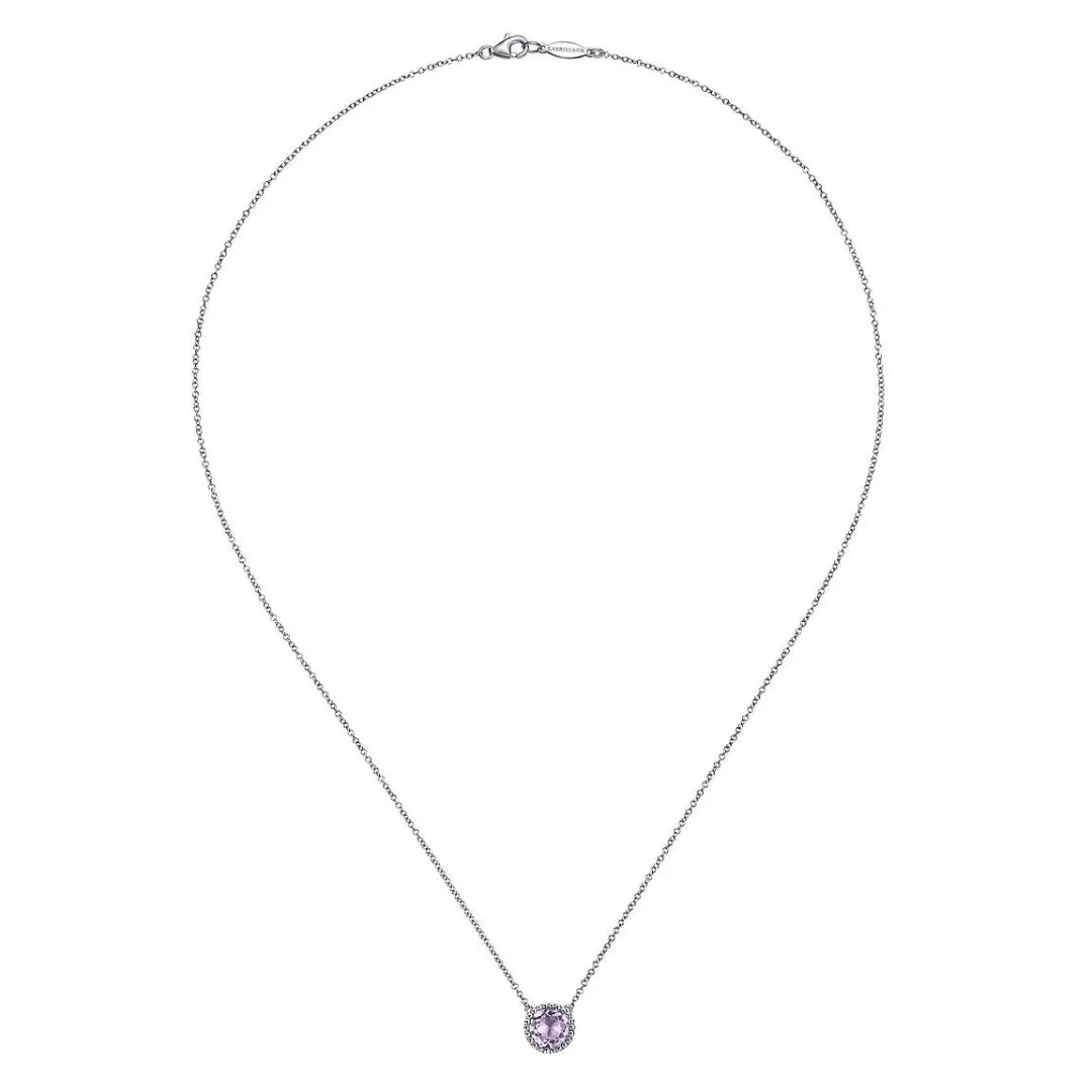 Sterling Silver Pink Amethyst Round Necklace by Gabriel