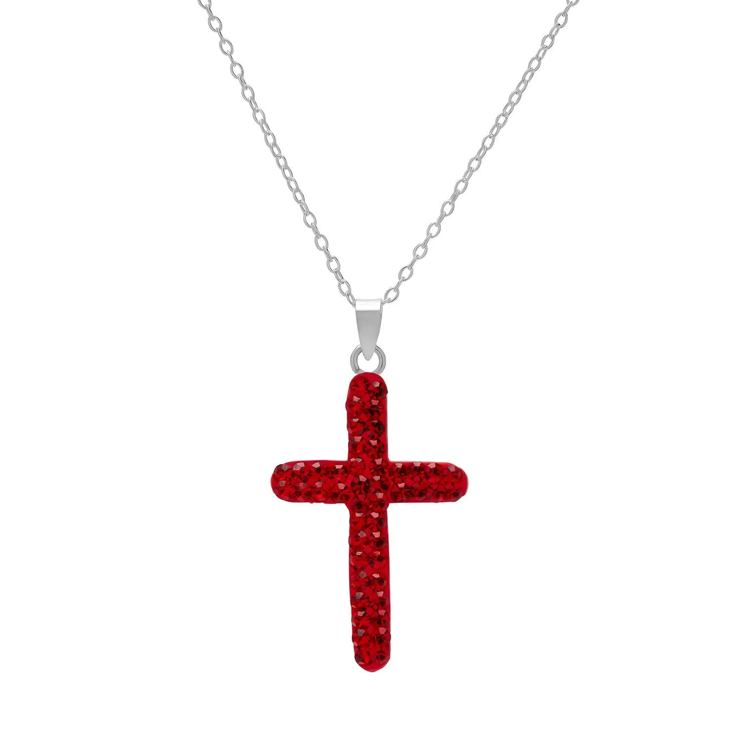 Sterling Silver Red Crystal Cross Pendant