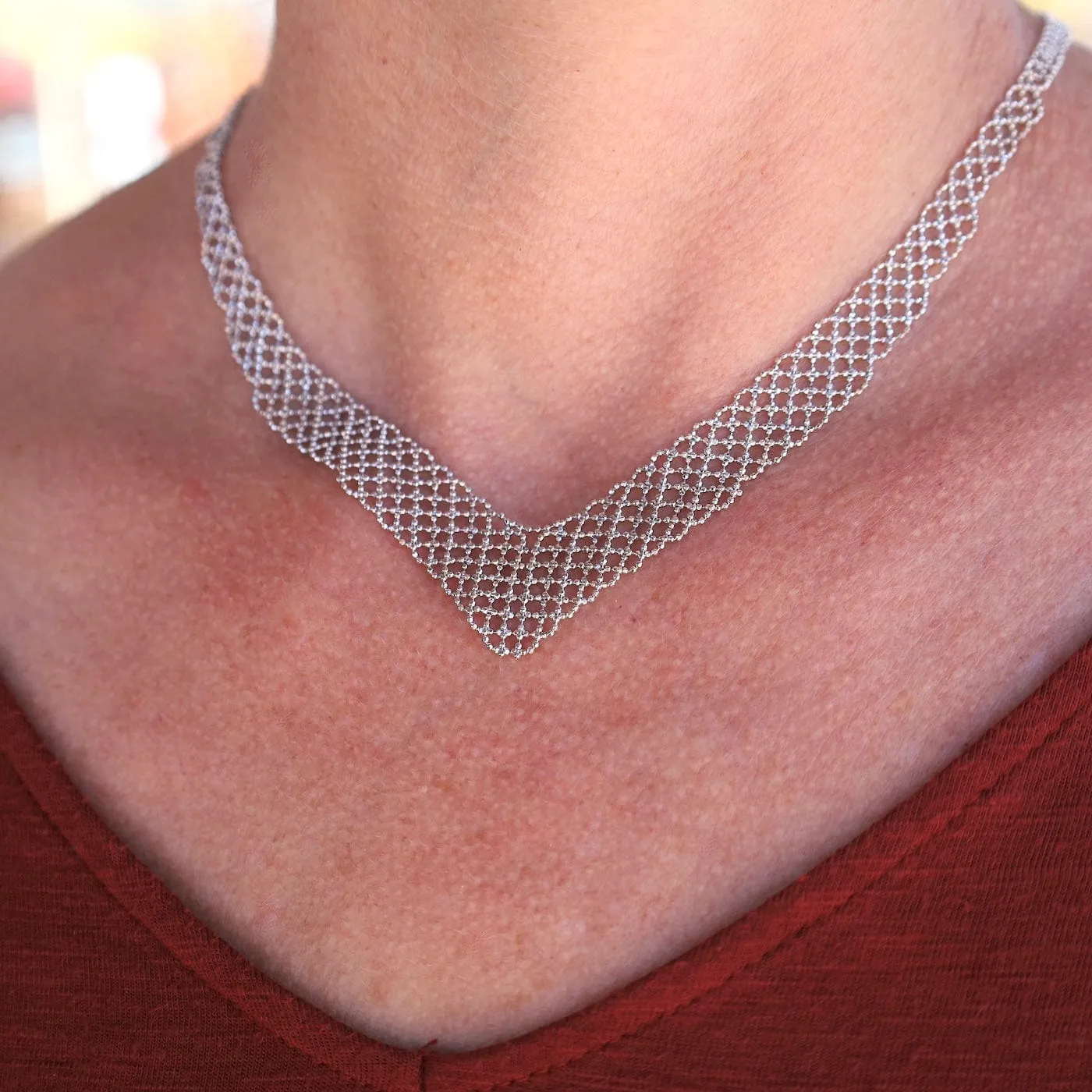 Sterling Small Woven Chevron Necklace