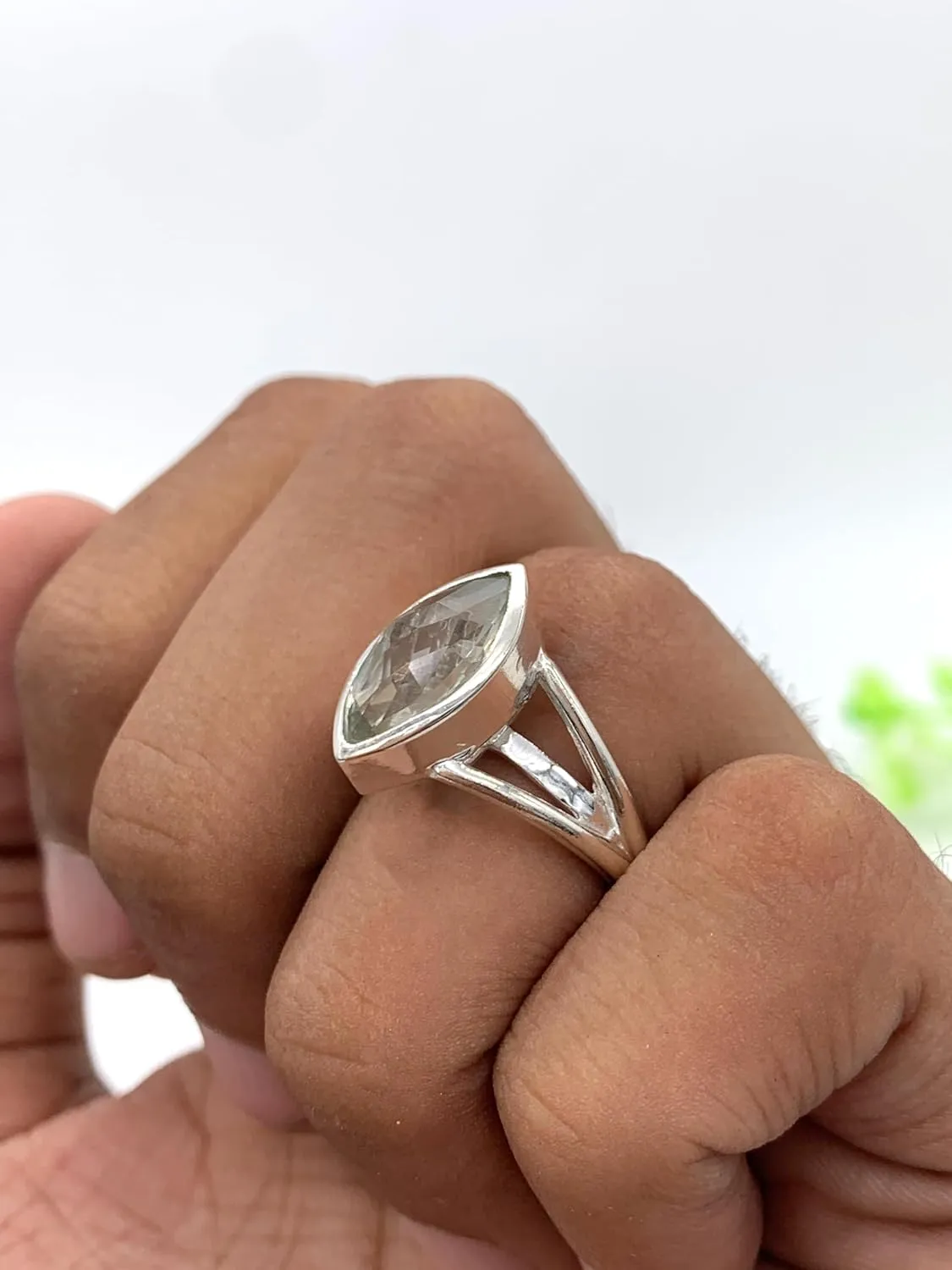 Stunning Natural Green Amethyst-Prasiolite Marquise Anniversary Ring - 925 Sterling Silver Engagement Ring - Birthstone Solitaire Ring Promise