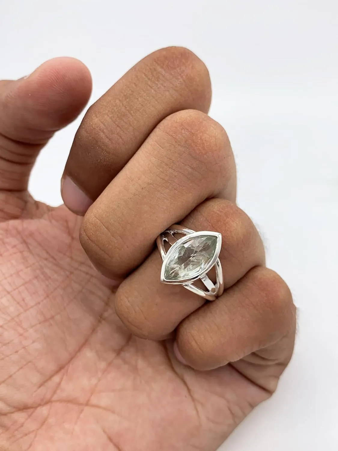 Stunning Natural Green Amethyst-Prasiolite Marquise Anniversary Ring - 925 Sterling Silver Engagement Ring - Birthstone Solitaire Ring Promise