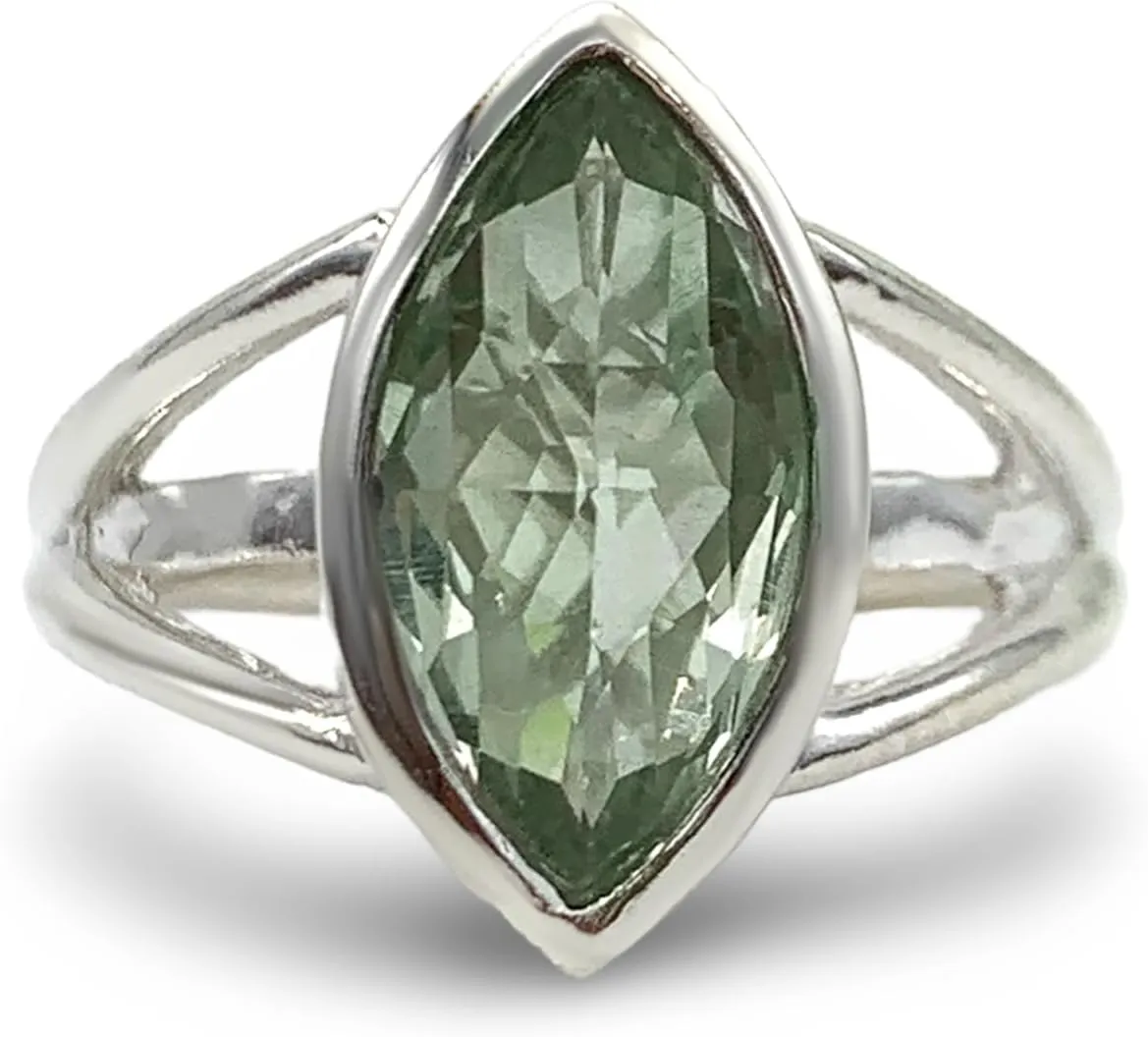Stunning Natural Green Amethyst-Prasiolite Marquise Anniversary Ring - 925 Sterling Silver Engagement Ring - Birthstone Solitaire Ring Promise