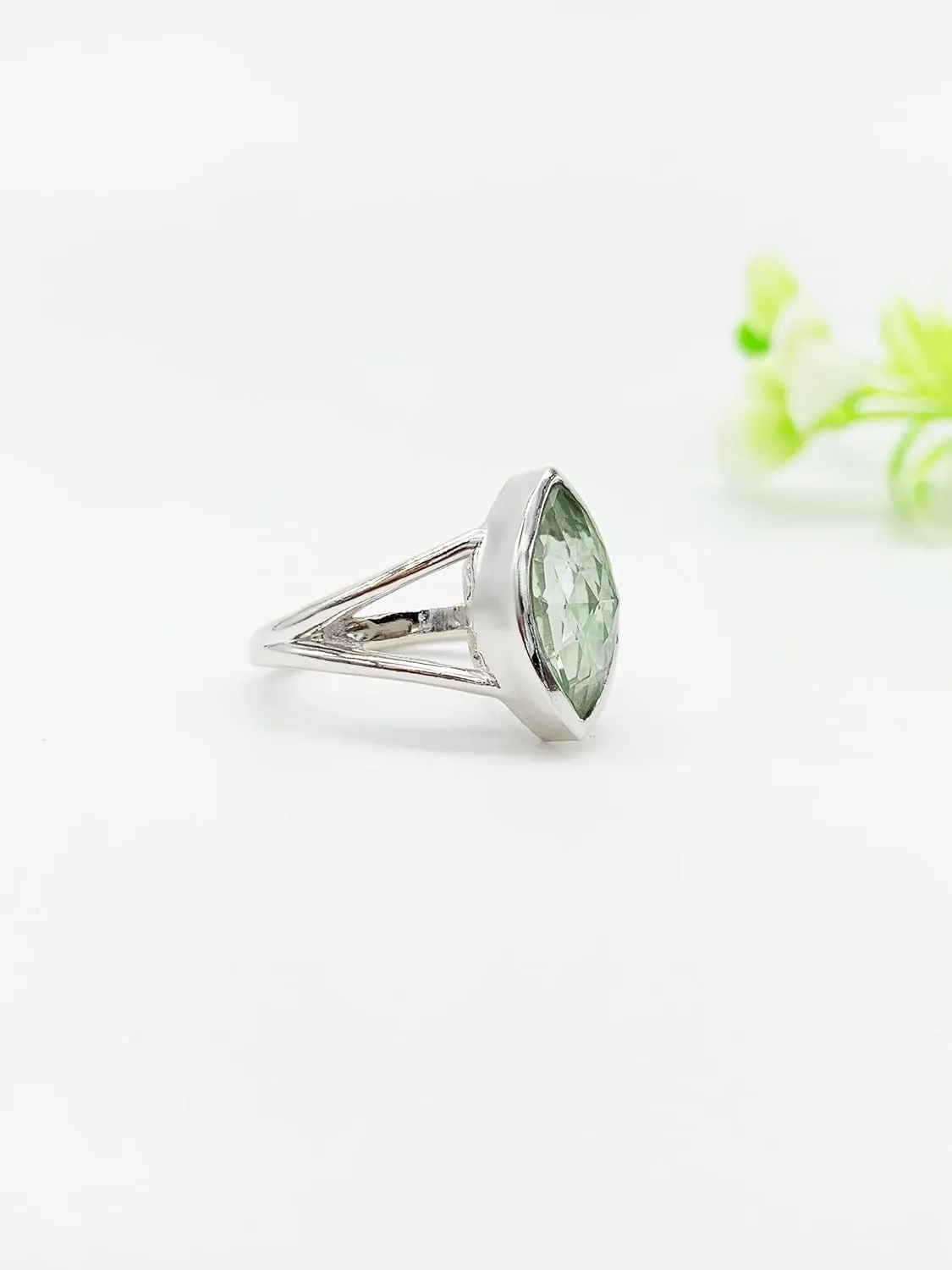 Stunning Natural Green Amethyst-Prasiolite Marquise Anniversary Ring - 925 Sterling Silver Engagement Ring - Birthstone Solitaire Ring Promise
