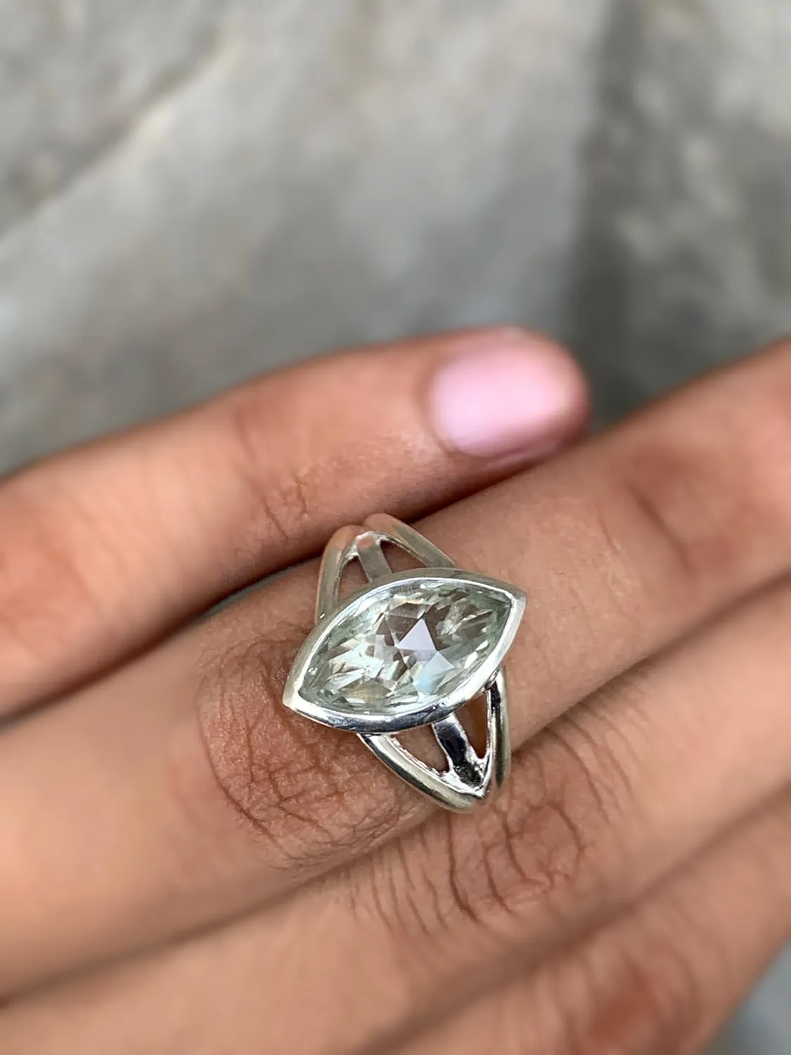 Stunning Natural Green Amethyst-Prasiolite Marquise Anniversary Ring - 925 Sterling Silver Engagement Ring - Birthstone Solitaire Ring Promise