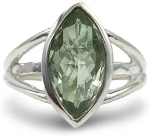 Stunning Natural Green Amethyst-Prasiolite Marquise Anniversary Ring - 925 Sterling Silver Engagement Ring - Birthstone Solitaire Ring Promise