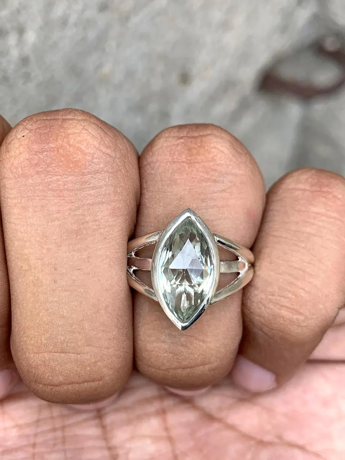 Stunning Natural Green Amethyst-Prasiolite Marquise Anniversary Ring - 925 Sterling Silver Engagement Ring - Birthstone Solitaire Ring Promise