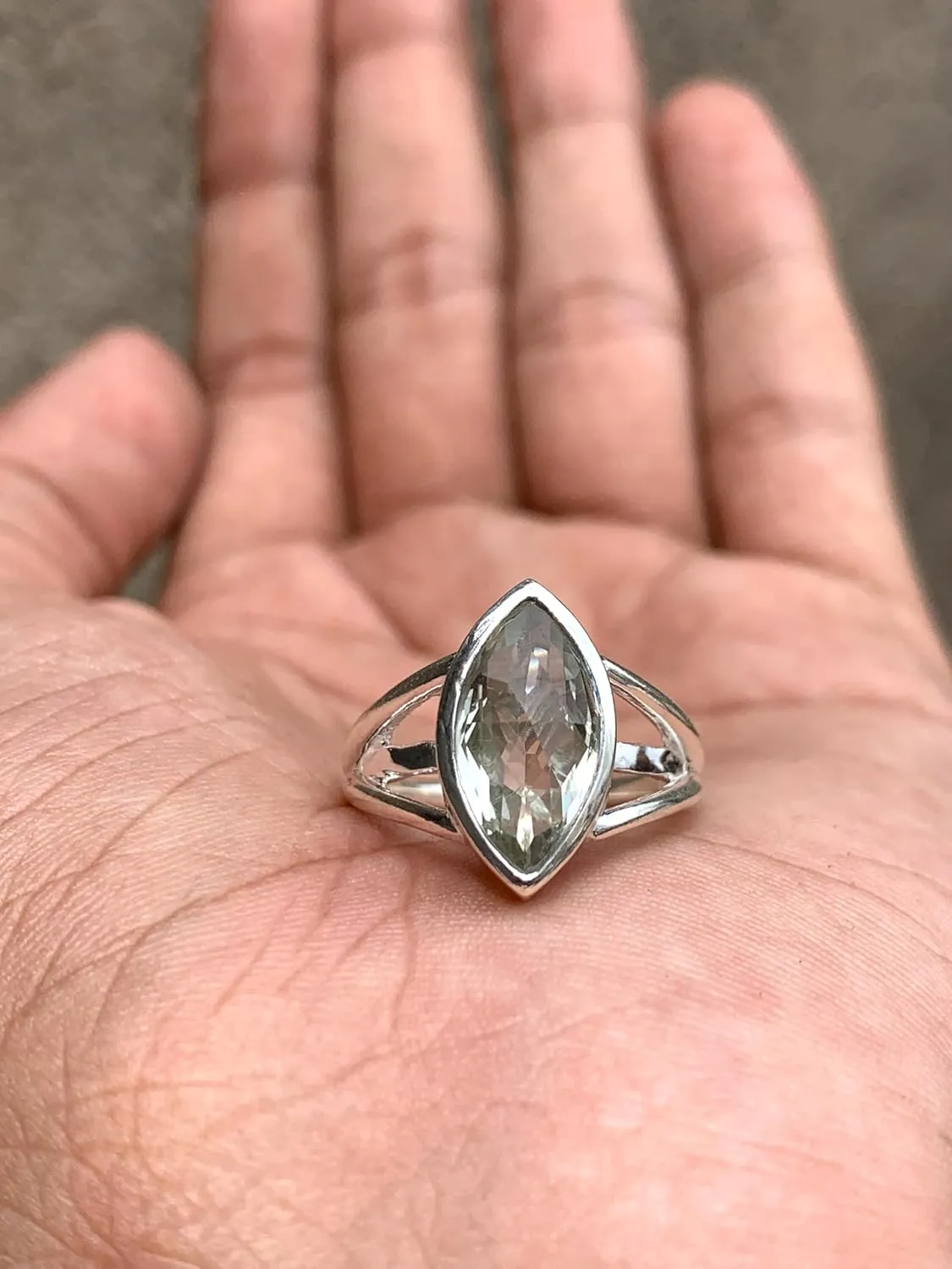 Stunning Natural Green Amethyst-Prasiolite Marquise Anniversary Ring - 925 Sterling Silver Engagement Ring - Birthstone Solitaire Ring Promise