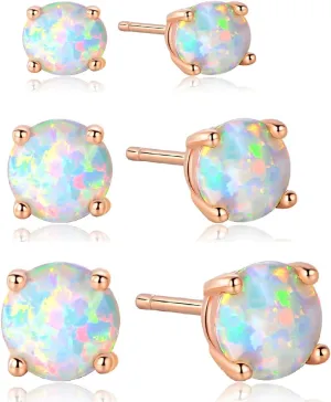 Stunning Rose Gold Plated Opal Studs, 18K Rose Gold Plated Opal Stud Earrings 6MM Round For Women