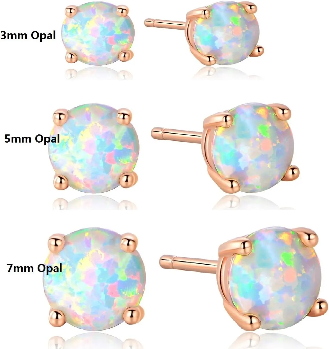 Stunning Rose Gold Plated Opal Studs, 18K Rose Gold Plated Opal Stud Earrings 6MM Round For Women