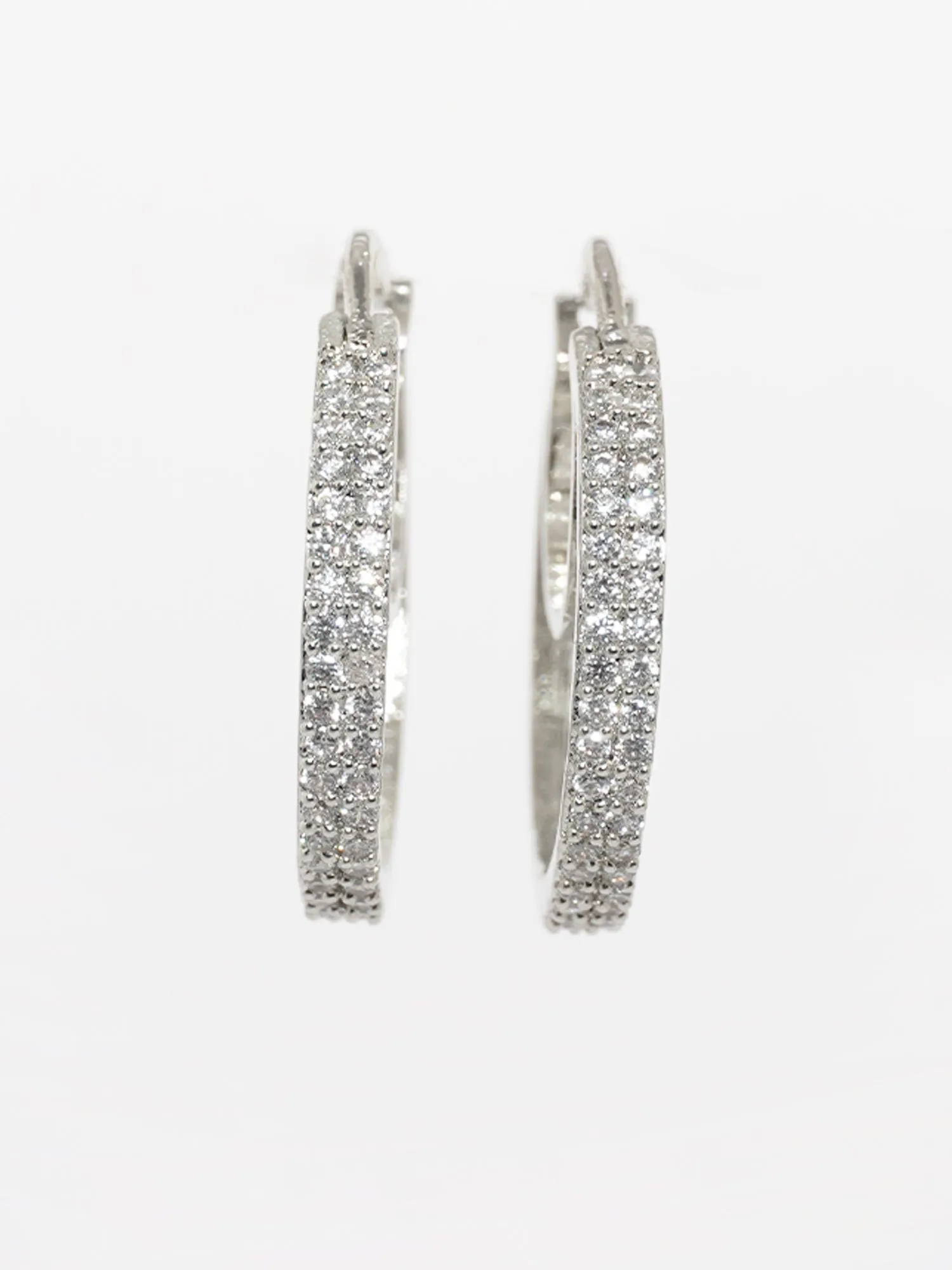 Stunning Silver Rhodium-Plated White American Diamond Hoop Earring