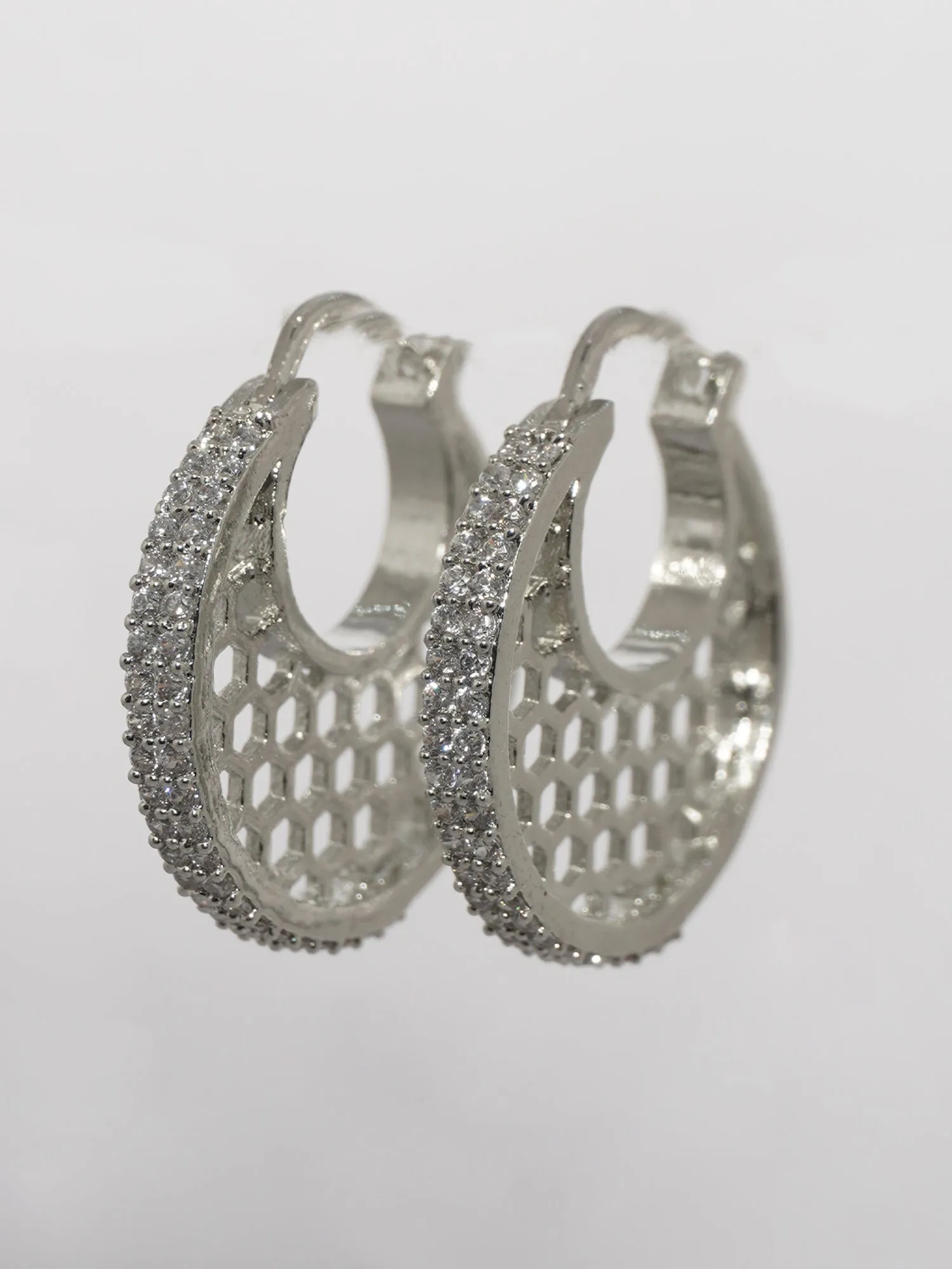 Stunning Silver Rhodium-Plated White American Diamond Hoop Earring