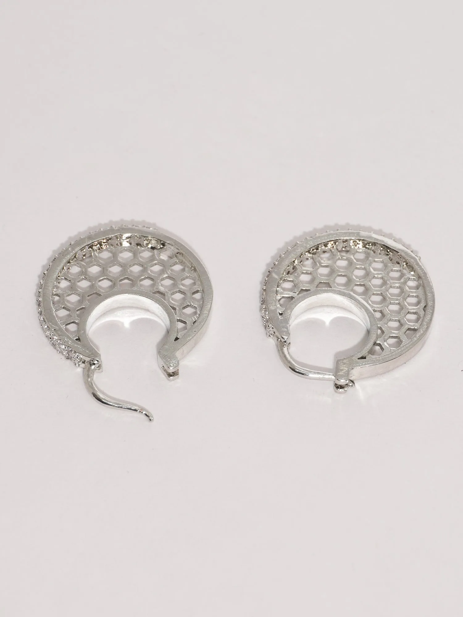 Stunning Silver Rhodium-Plated White American Diamond Hoop Earring